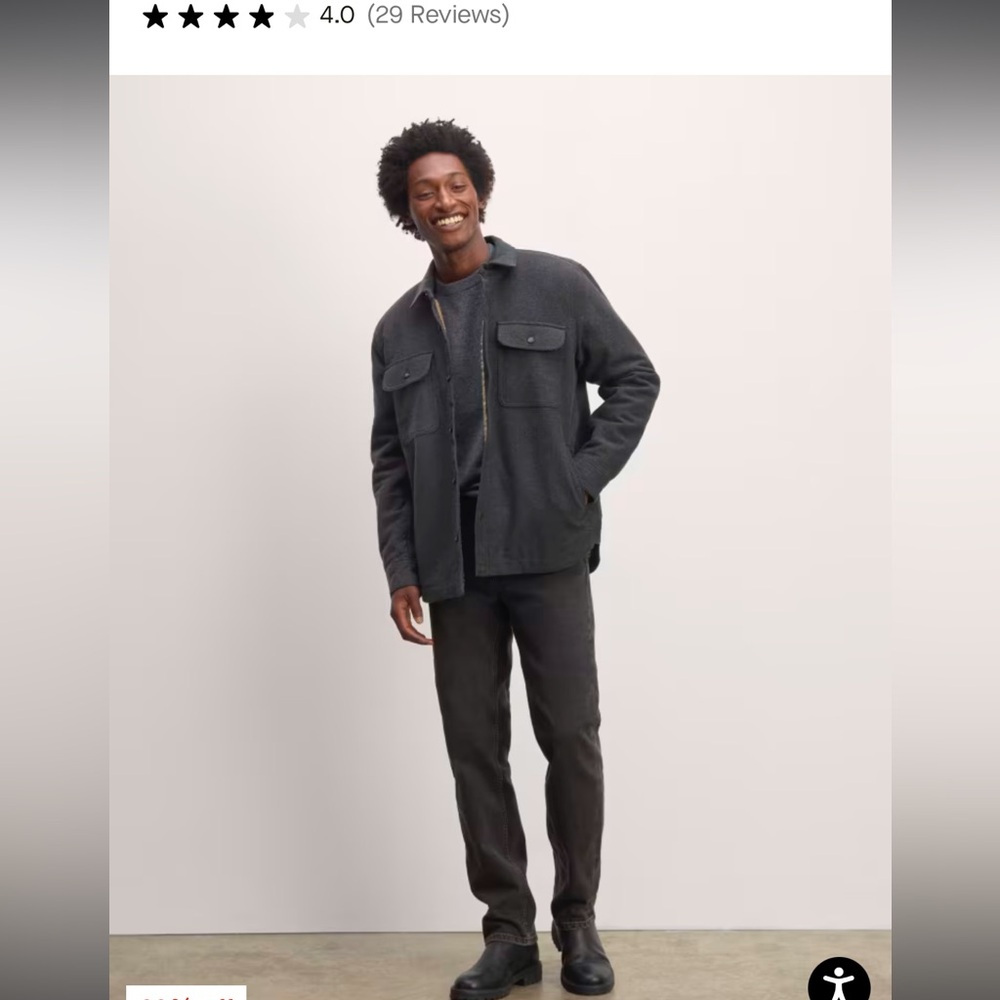 Everlane Fleece Lined Heavyweight Overshirt Charcoal